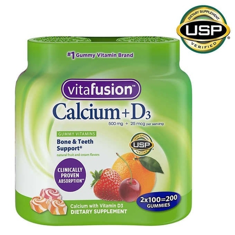 Kẹo dẻo bổ sung Canxi & Vitamin D3 Vitafusion Calcium + D3, 200 Gummies