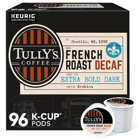Cà phê đã khử caffeine dạng cốc tully's coffee decaf french roast k-cup pod