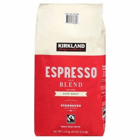 Cà phê nguyên hạt rang đậm kirkland signature espresso blend coffee, dart roast, whole bean