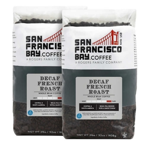 Cà phê rang đậm đã khử caffein nguyên hạt san francisco bay decaf french roast whole bean coffee