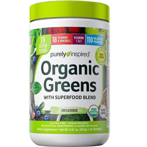 Bột rau xanh hữu cơ purely inspired organic greens powder with superfoods & vitamins, unflavored