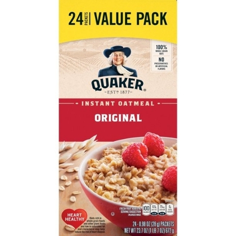 Bột yến mạch ăn liền quaker instant oatmeal - original, value pack, 24 gói