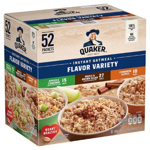 Bột yến mạch ăn liền quaker oats instant oatmeal, variety pack, 52 gói