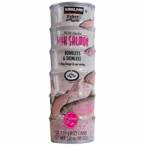 Hộp cá hồi hồng alaska không xương, không da kirkland signature wild alaskan pink salmon