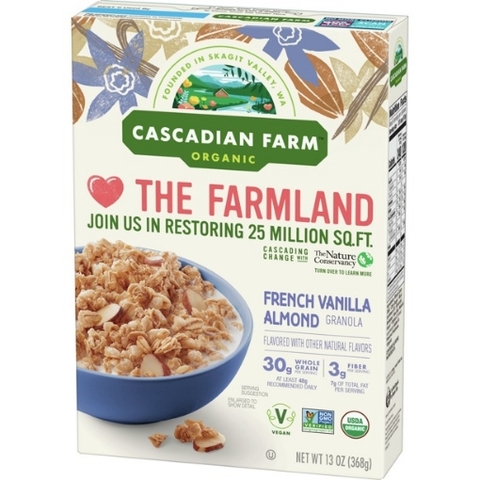 Ngũ cốc yến mạch hạnh nhân vani pháp hữu cơ cascadian farm organic granola, french vanilla almond cereal