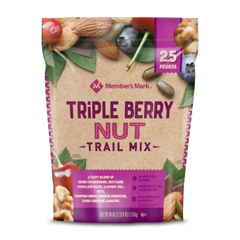 Hạt, trái cây khô và sô-cô-la tổng hợp member's mark triple berry nut trail mix