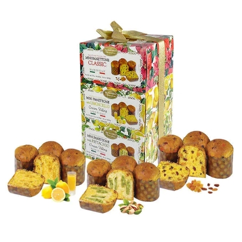 Bánh mì ngọt giáng sinh nhân quả khô 3 tầng pasticceria fiorentina assorted mini panettone 3 pack tower