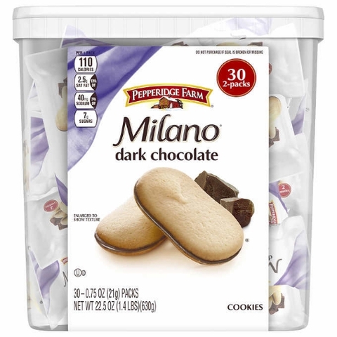 Bánh quy nhân sô-cô-la đen - pepperidge farm milano cookies dark chocolate,30 gói ~1.4lb