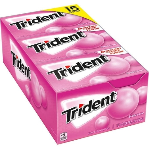 Kẹo cao su không đường thổi bong bong trident sugar free gum, bubblegum