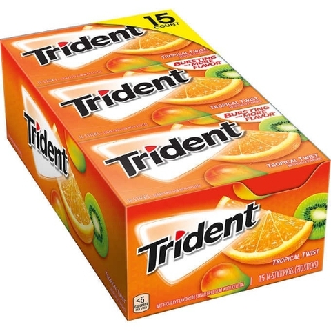 Kẹo cao su không đường vị trái cây nhiệt đới trident sugar free gum, tropical twist