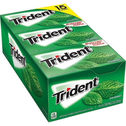 Kẹo cao su không đường vị bạc hà á trident sugar free gum, spearmint