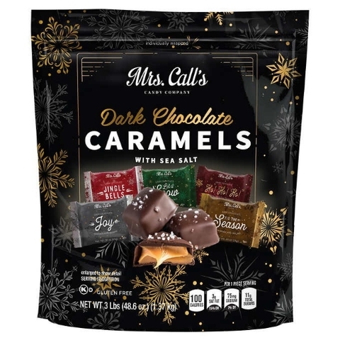 Kẹo caramen, sô cô la sữa và muối biển mrs. call's dark chocolate caramels with sea salt holiday bag