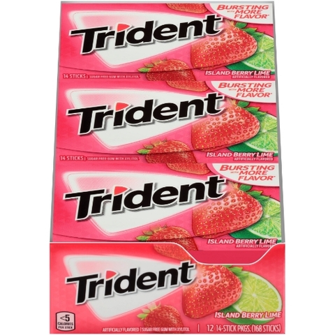 Kẹo cao su không đường vị dâu - chanh trident sugar free gum, island berry lime