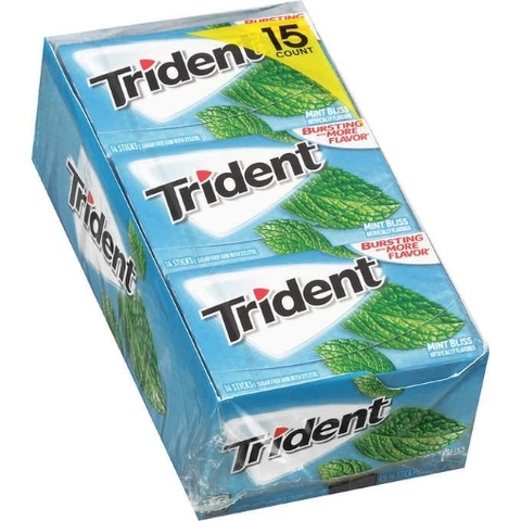Kẹo cao su không đường vị bạc hà ngọt trident sugar free gum, mint bliss