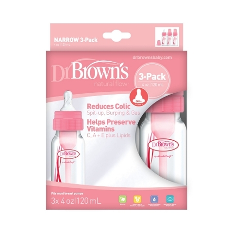 Bình sữa dr. brown's original baby bottle, pink , 120 ml