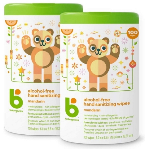 Khăn ướt lau tay không cồn Đồ dùng cho Bé babyganics alcohol - free hand sanitizer wipes 200 count
