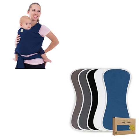 Bộ khăn quấn - balo đựng sữa tã cho bé khi di chuyển baby wrap carrier and diaper bag bundle - on-the-go bundle for all parents ( navy blue )