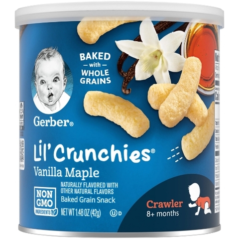 Bánh ăn dặm cho bé trên 8 tháng vị vani gerber lil crunchies vanilla maple baked corn baby snacks