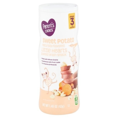 Bánh ăn dặm cho bé trên 9 tháng vị khoai lang perent's choice little hearts puffed grain snack, sweet potato
