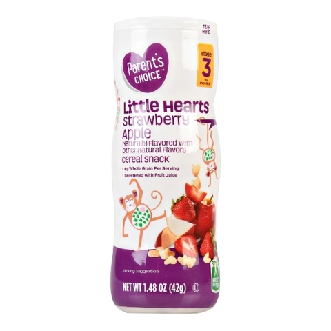 Bánh ăn dặm cho bé trên 9 tháng vị dâu táo perent's choice little hearts puffed grain snack, strawberry apple