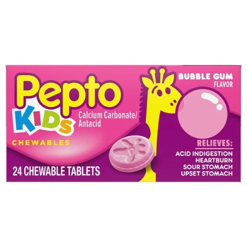 Viên ngậm hỗ trợ dạ dày, khó tiêu, đau bụng cho bé pepto kid vị bubble gum, 24 viên