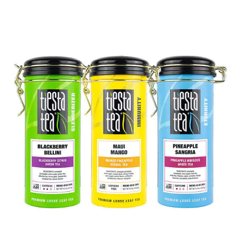 Trà thảo mộc, trà xanh, trà trắng dạng hộp thiếc tiesta tea 3-tin loose leaf tea favorites variety, (3 pack)