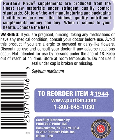 Viên uống giải độc gan Puritan's Pride Milk Thistle 4:1 Extract 1000 mg, 90 viên