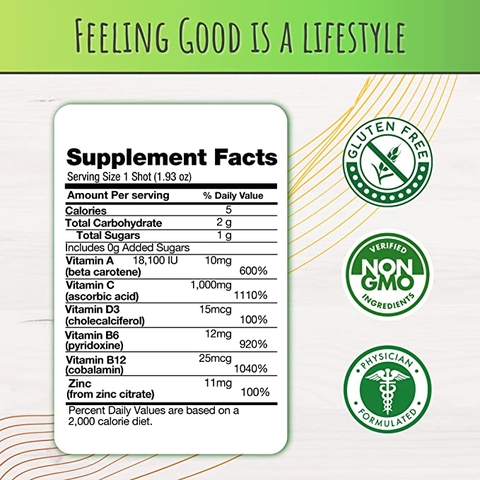 Siêu thực phẩm bổ sung hệ miễn dịch vị trái cây FeelGood Organic Superfoods Immune Support Shot, Fruit punch flavor