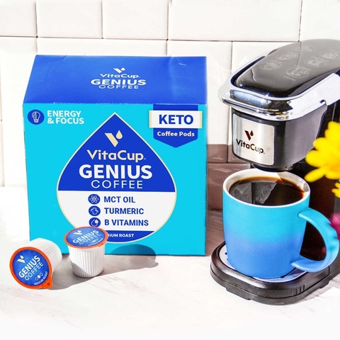 Cà phê rang xay dạng cốc vitacup genius coffee pods, infused w/ mct oil, turmeric, vitaminms