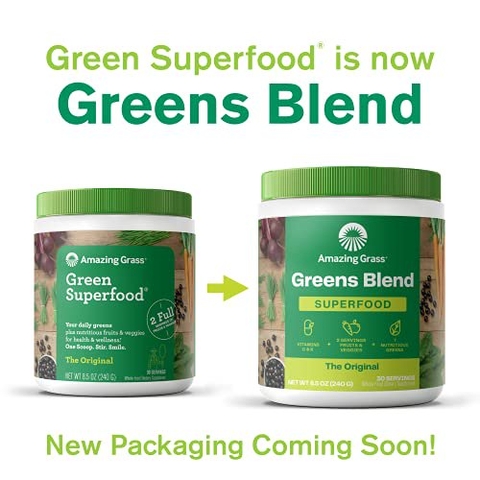 Bột cỏ lúa mì, rau củ quả hữu cơ Amazing Grass Greens Blend Superfood - Original, 480g