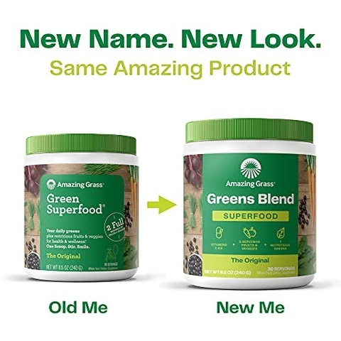 Bột cỏ lúa mì, rau củ quả hữu cơ Amazing Grass Greens Blend Superfood - Original, 480g