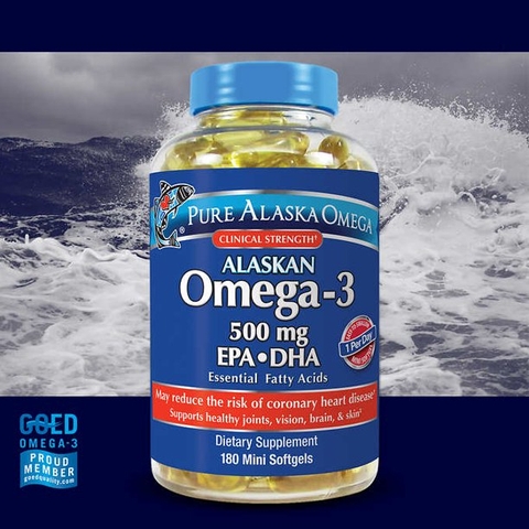 Viên uống dầu cá Pure Alaskan Omega-3 500 mg EPA + DHA, 180 viên