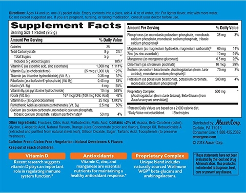 Bột hòa tan Vitamin C + Vitamin D & Kẽm Emergen-C Immune+ 1000 mg Vitamin C  Plus Vitamin D & Zinc, Raspberry