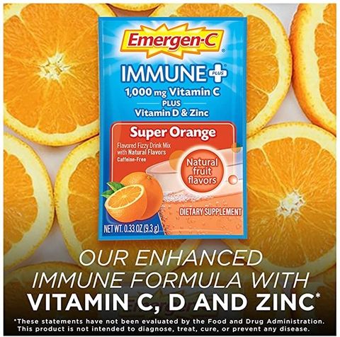 Bột hòa tan Vitamin C + Vitamin D & Kẽm Emergen-C Immune+ 1000 mg Vitamin C  Plus Vitamin D & Zinc, Super Orange