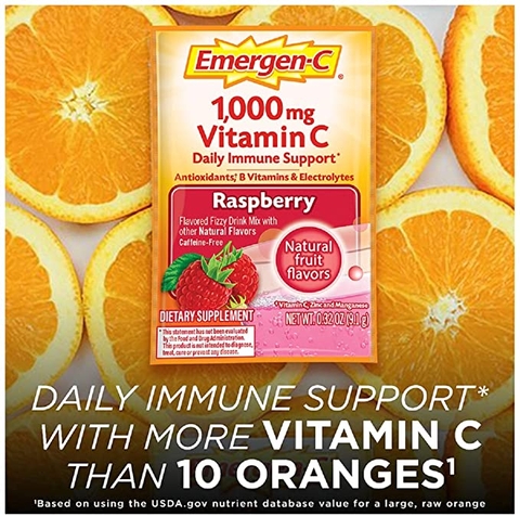 Bột hòa tan Vitamin C + Vitamin D & Kẽm Emergen-C Immune+ 1000 mg Vitamin C  Plus Vitamin D & Zinc, Raspberry