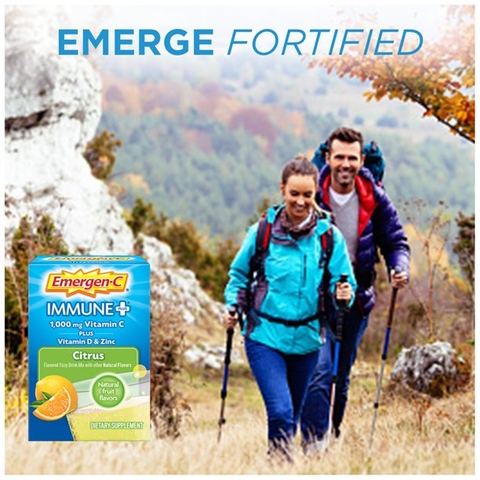 Bột hòa tan Vitamin C + Vitamin D & Kẽm Emergen-C Immune+ 1000 mg Vitamin C  Plus Vitamin D & Zinc, Citrus