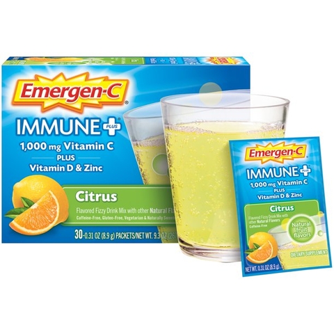Bột hòa tan Vitamin C + Vitamin D & Kẽm Emergen-C Immune+ 1000 mg Vitamin C  Plus Vitamin D & Zinc, Citrus