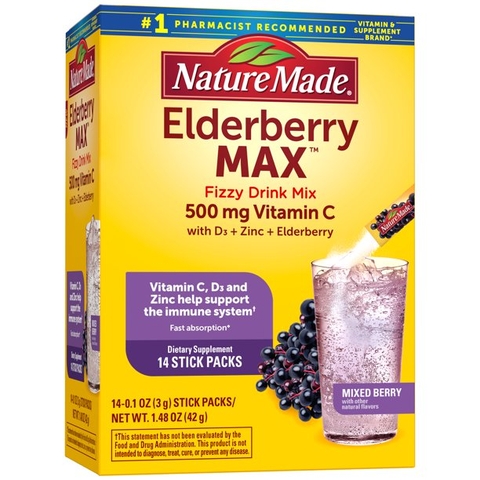 Bột hòa tan Vitamin C hỗ trợ miễn dịch Nature Made ElderberryMAX Fizzy Drink Mix
