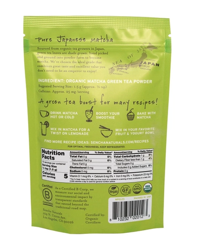 Bột trà xanh hữu cơ Sencha Naturals Organic Everyday Matcha Green Tea Powder
