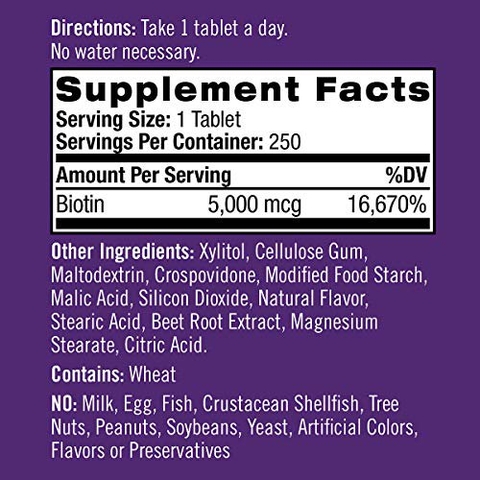 Viên nhai đẹp da, tóc và móng Natrol Biotin 5000 mcg Extra Strength, Strawberry Natural Flavor, 250 viên