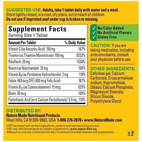Viên uống bổ sung phức hợp Vitamin B Nature Made Super B-Complex , 460 viên