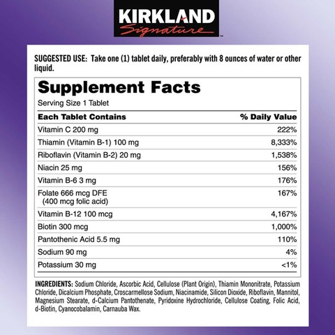Viên uống bổ sung phức hợp Vitamin B Kirkland Signature Super B-Complex with Electrolytes, 500 viên