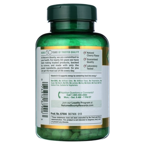 Viên uống bổ sung vitamin Nature’s Bounty Vitamin B12 2500 mcg, 300 viên