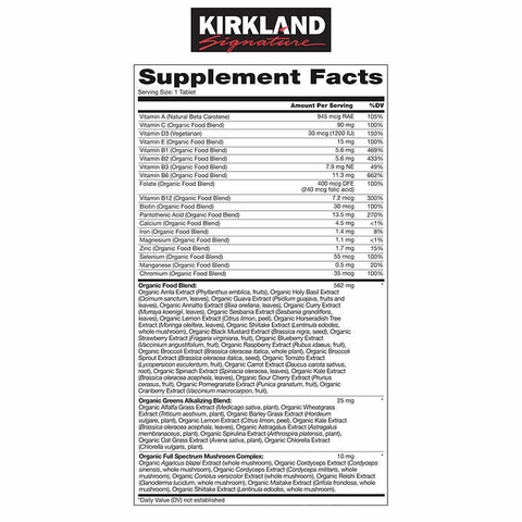 Viên uống bổ sung vitamin tổng hợp hữu cơ Kirkland Signature USDA Organic Multivitamin, 80 viên