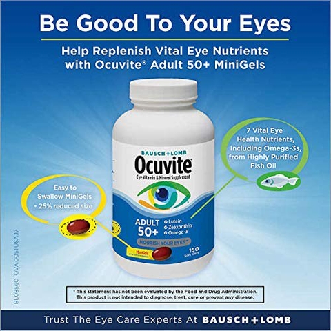 Viên uống bổ mắt Ocuvite Adult 50+ Bausch + Lomb dành cho người lớn trên 50 tuổi, 150 viên