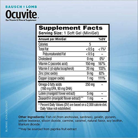Viên uống bổ mắt Ocuvite Adult 50+ Bausch + Lomb dành cho người lớn trên 50 tuổi, 150 viên