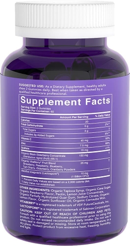 Kẹo dẻo bổ sung Vitamin C và Kẽm Sports Research USDA Organic Elderberry Plus C and Zinc