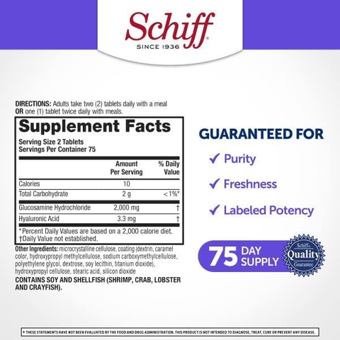 Viên uống bảo vệ sức khỏe Sụn Khớp Schiff Glucosamine With Hyaluronic Acid, 2000mg Glucosamine