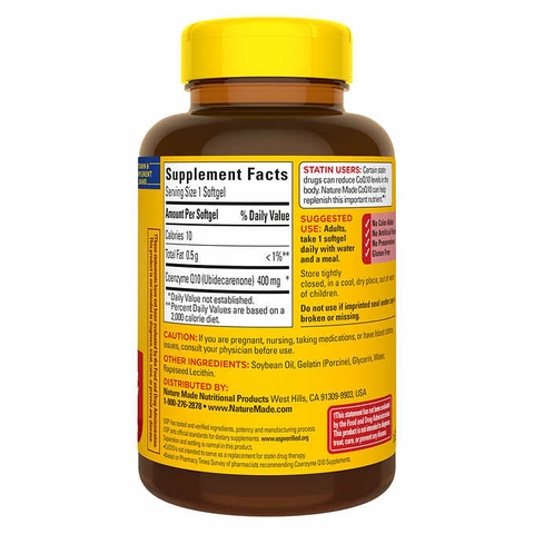 Viên uống Bổ sung CoQ10 tốt cho tim mạch Nature Made CoQ10 400 mg, 90 viên