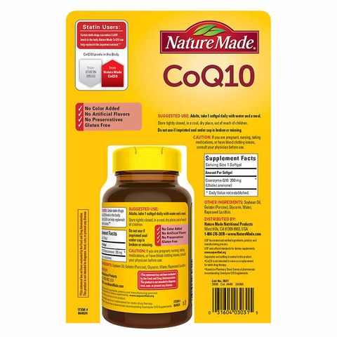 Viên uống Bổ sung CoQ10 tốt cho tim mạch Nature Made CoQ10 200 mg, 140 viên
